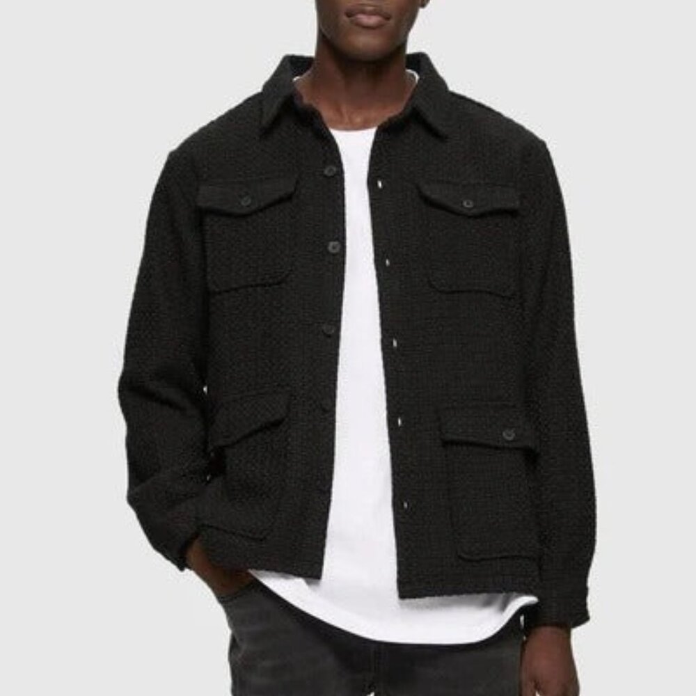 Kuwalla Black Basket Jacquard Weave 4 Pocket Shacket